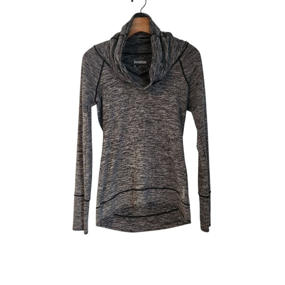 Reebok Cowl Neck Pullover Activewear Gray Space Dye Long Sleeve Womens Small EUC
